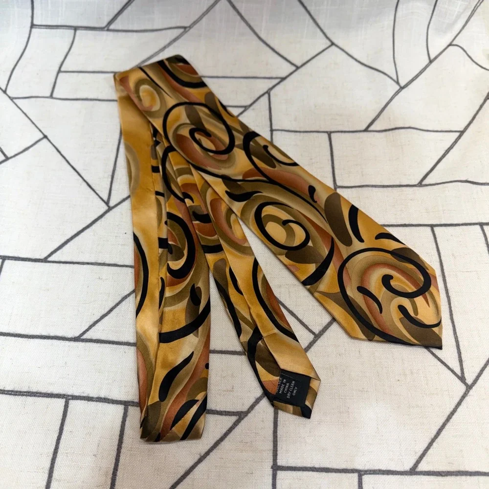 J. Garcia Necktie OS Gold Abstract‎ Psychedelic Swirl 100% Silk Tie